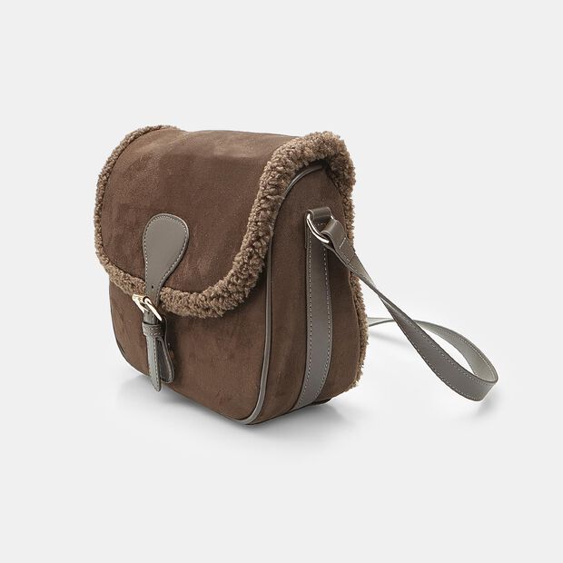 Bolso de hombro con inserto de piel sint&eacute;tica, Marr&oacute;n