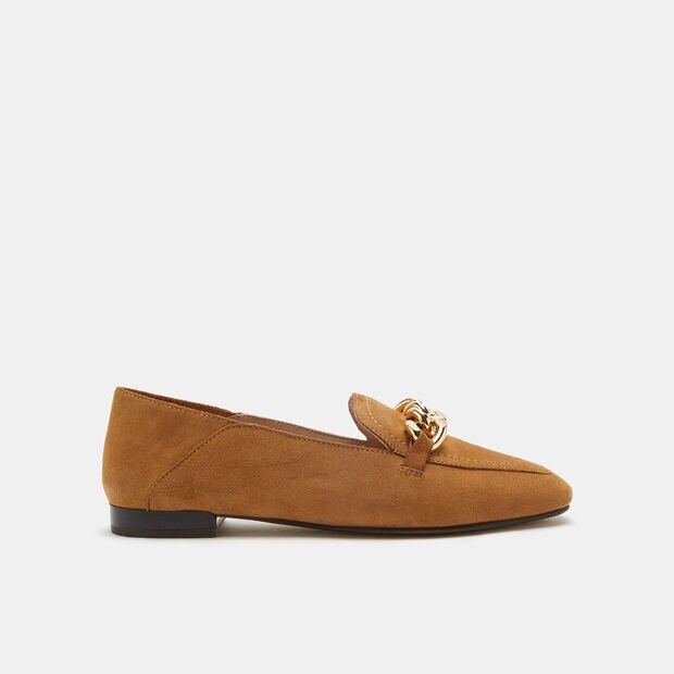 Mocasines de ante con cadena, Piel