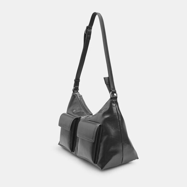 Bolso Hobo de mujer con bolsillos frontales Bata, Negro