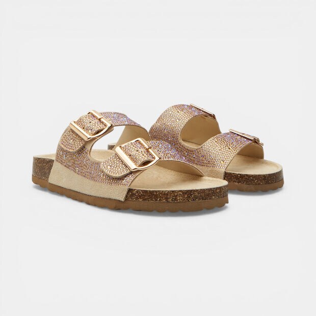 Slides para mujer con micro strass, Beige