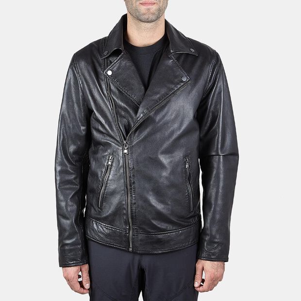 Chaqueta de cuero biker de hombre BATA, Negro