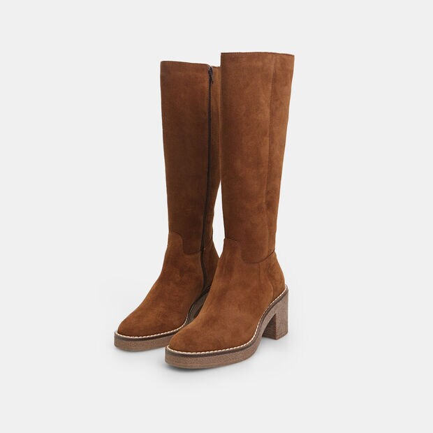 Bota de mujer de piel de ante con tac&oacute;n 8 cm, Marr&oacute;n