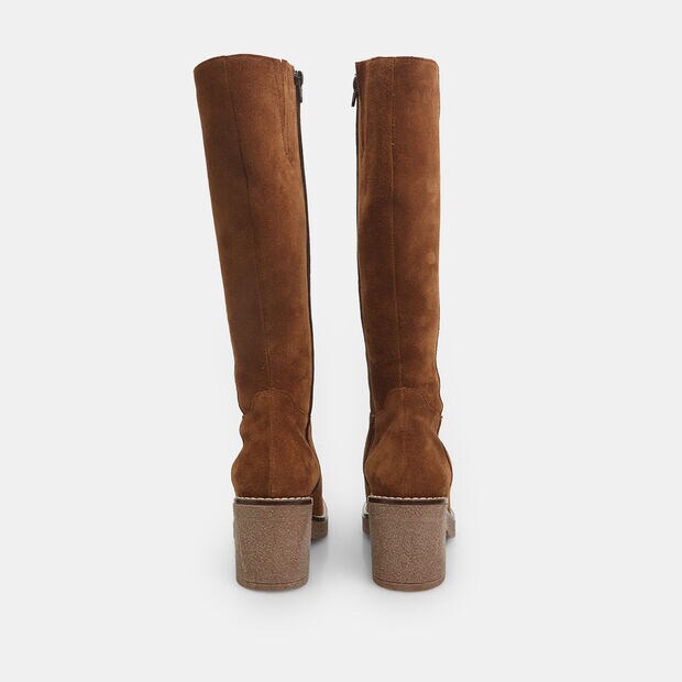 Bota de mujer de piel de ante con tac&oacute;n 8 cm, Marr&oacute;n
