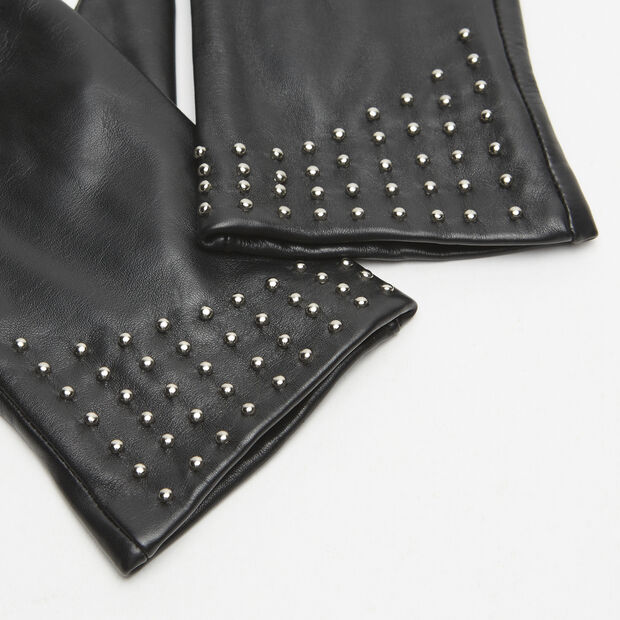 Guante de mujer de piel con micro tachuelas, Negro
