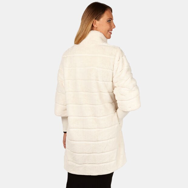 Abrigo de piel para mujer de cuello alto, Blanco