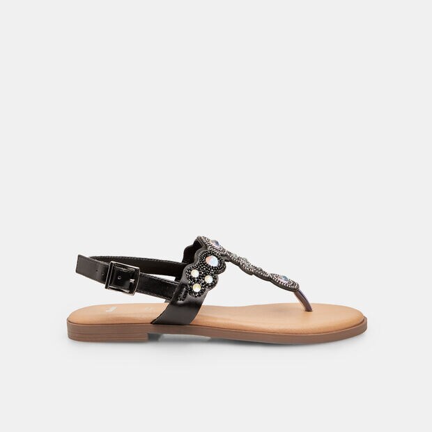 Sandalias de mujer con aplicaciones de joyas, Negro