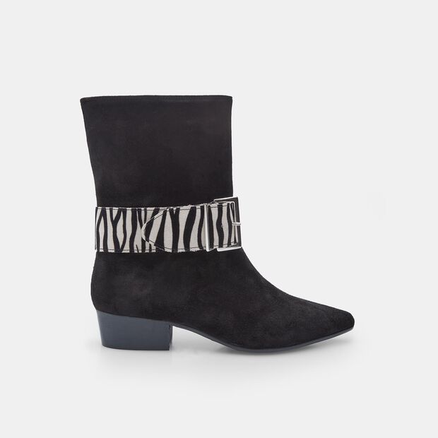 Botines de ante para mujer con correa animal print, 