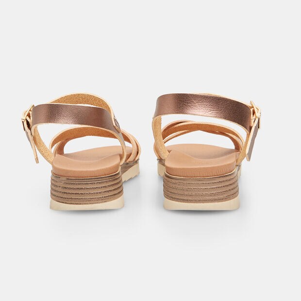 Sandalias de mujer con cu&ntilde;a de 3 cm, Bronce