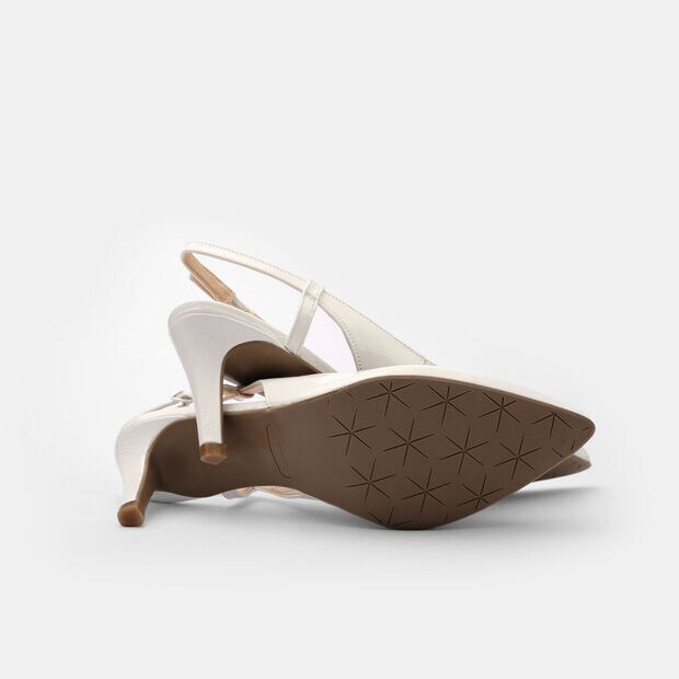 Slingback de mujer en cuero con tac&oacute;n de 9 cm, Blanco
