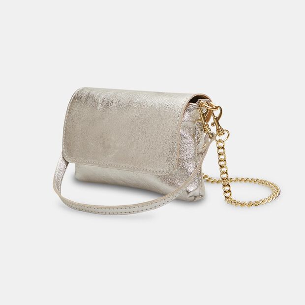 Bolso de hombro de mujer en piel con cadena , Plateado