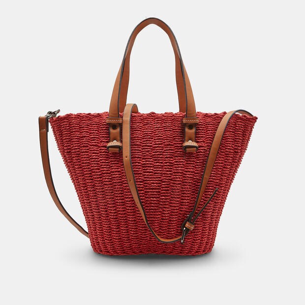 Bolso shopper de mujer en rafia Bata, Rojo