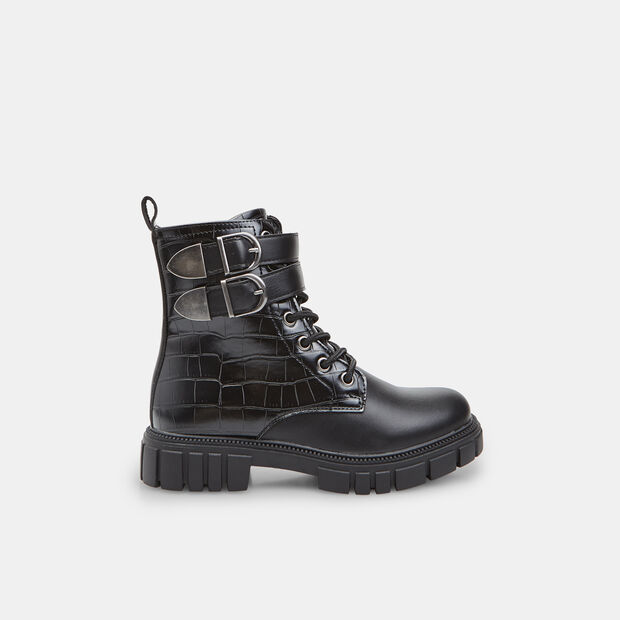 Botas militares para niña con hebillas y estampado de coco Bata, Negro