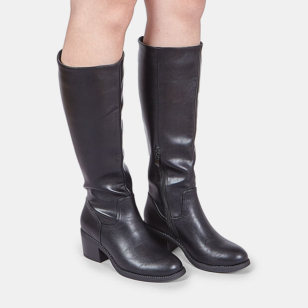 Botas altas de mujer con tac&oacute;n medio, Negro
