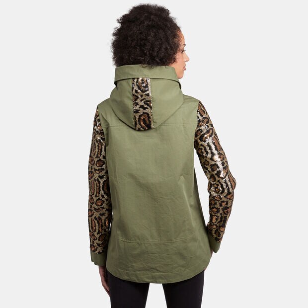 Parka con lentejuelas animal print, Verde