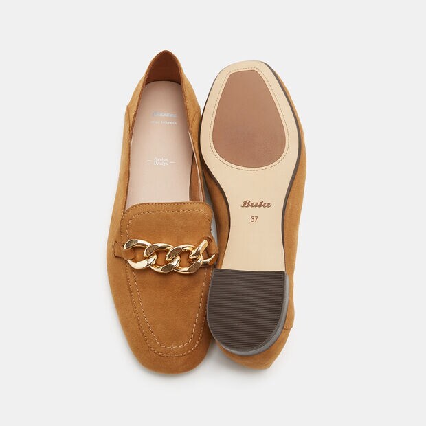 Mocasines de ante con cadena, Piel