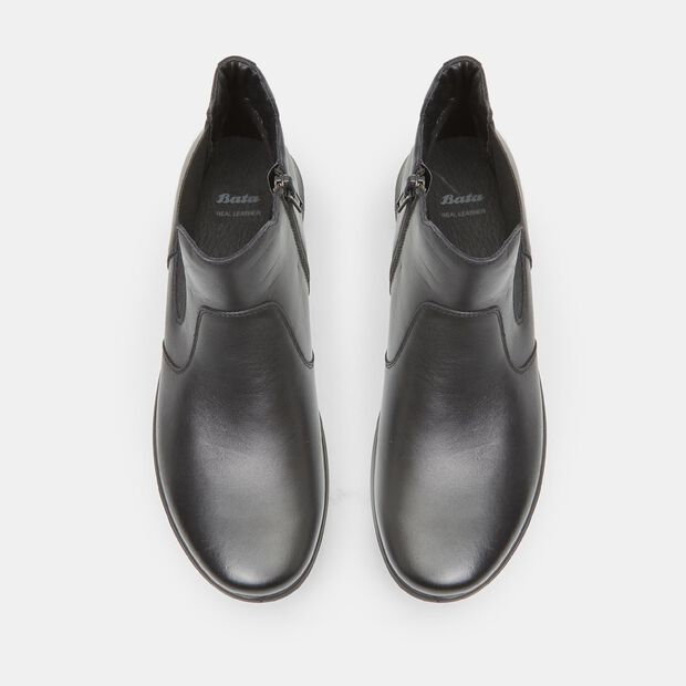Botas de mujer de piel con cu&ntilde;a, Negro