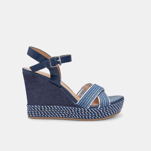 Sandalia de mujer con cu&ntilde;a de 9,5 cm BATA, Azul
