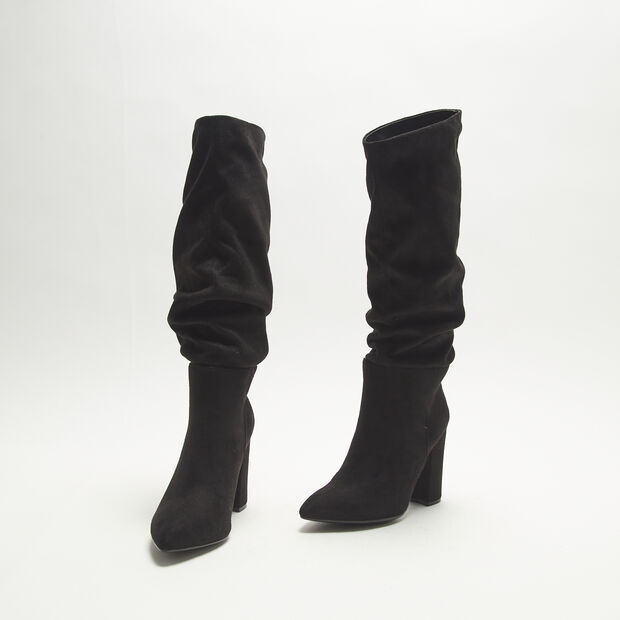 Botas Efecto Arrugado Con Tac&oacute;n Ancho, Negro