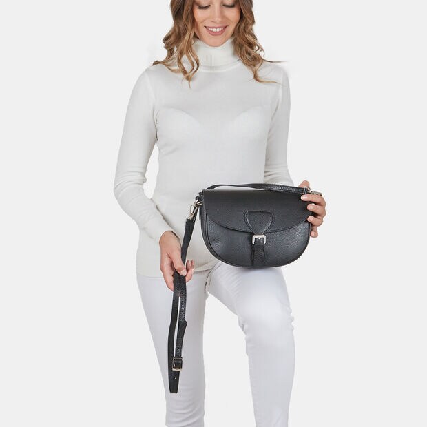 Bolso cruzado de mujer de piel, Negro
