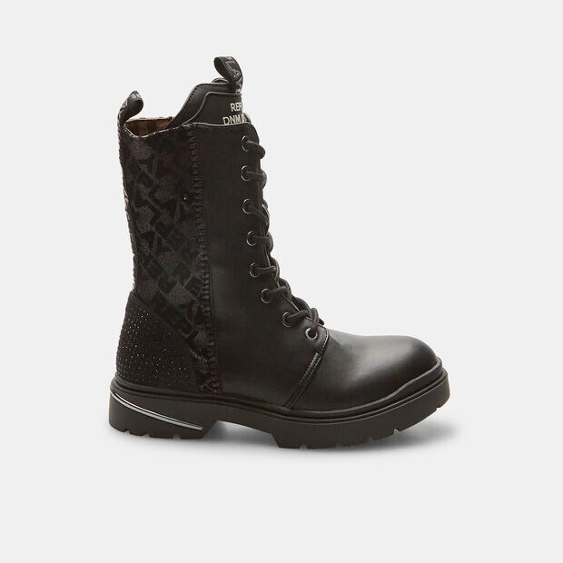 Botas militares de ni&ntilde;a efecto piel replay, Negro