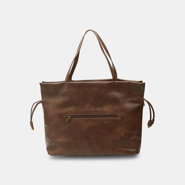 Bolso tipo shopper de mujer con decorado a rayas, Marr&oacute;n