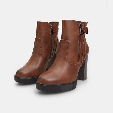 Botines de mujer con tac&oacute;n de 10 cm, Marr&oacute;n