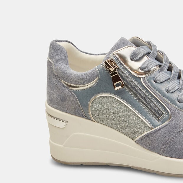 Sneakers de mujer con suela de plataforma y cremallera, Azul