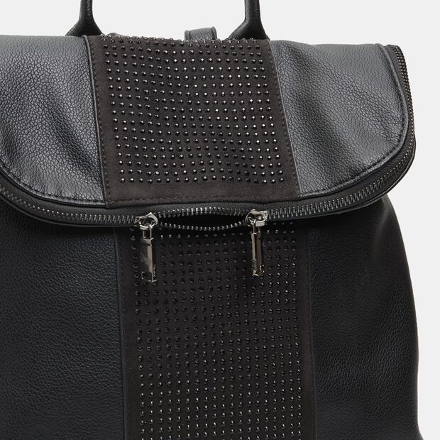 Mochila para mujer con banda decorativa, Negro