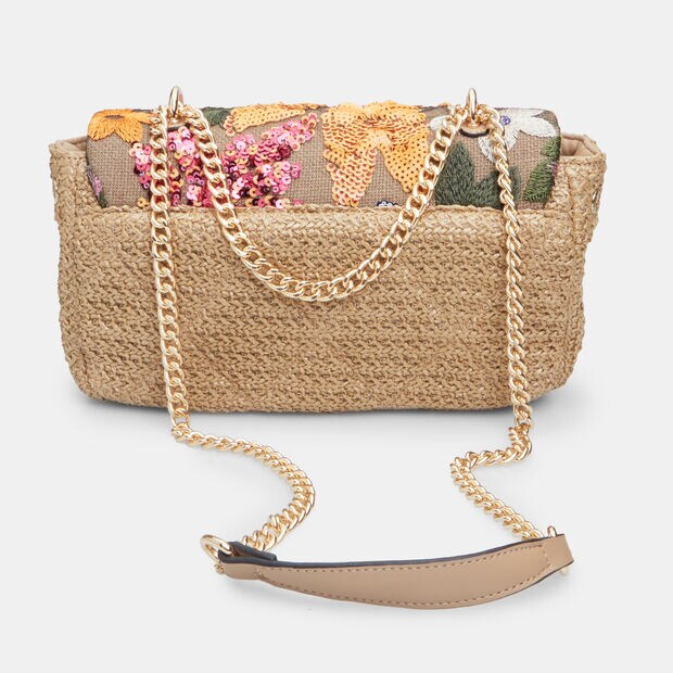 Bolso bandolera para mujer en rafia, Beige