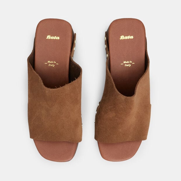 Zueco de mujer en ante con tac&oacute;n de 6 cm y plataforma BATA, Marr&oacute;n