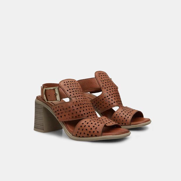 Sandalia de piel de mujer con tac&oacute;n de 7 cm BATA, Marr&oacute;n