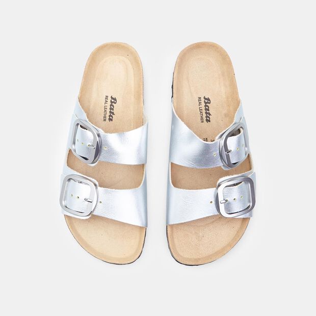 Zapatillas de mujer de cuero Bata, Plateado