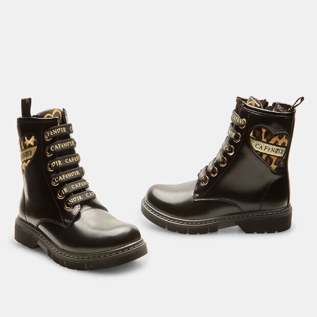 Botas militares de ni&ntilde;a caffe noir con estampados, Negro