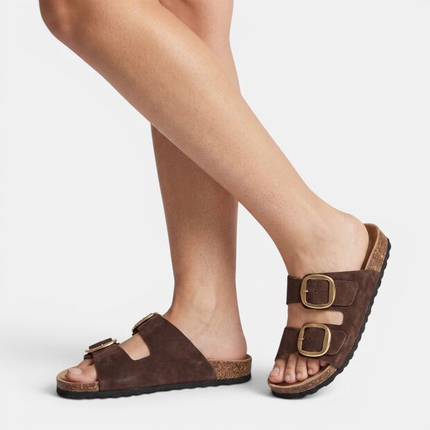 Sandalias de mujer Bata con doble tira, Marr&oacute;n