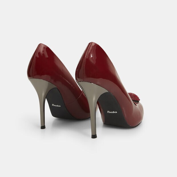 Zapatos de sal&oacute;n de mujer con detalle joya y tac&oacute;n dorado , 