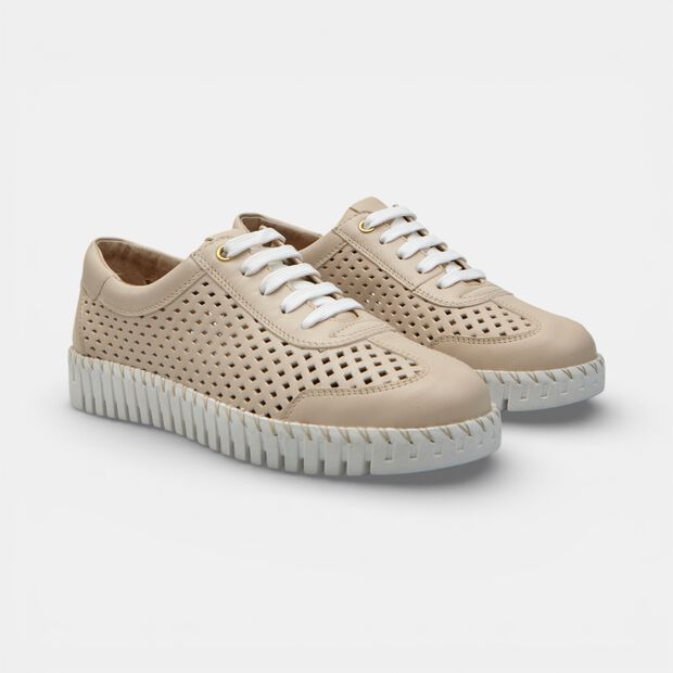 Bot&iacute;n calado de piel para mujer Bata, Beige
