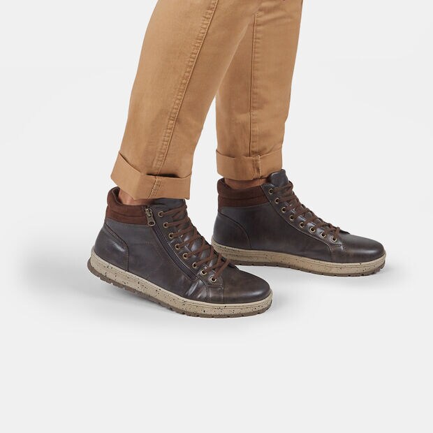 Botines de hombre con cordones y cremallera, Marr&oacute;n