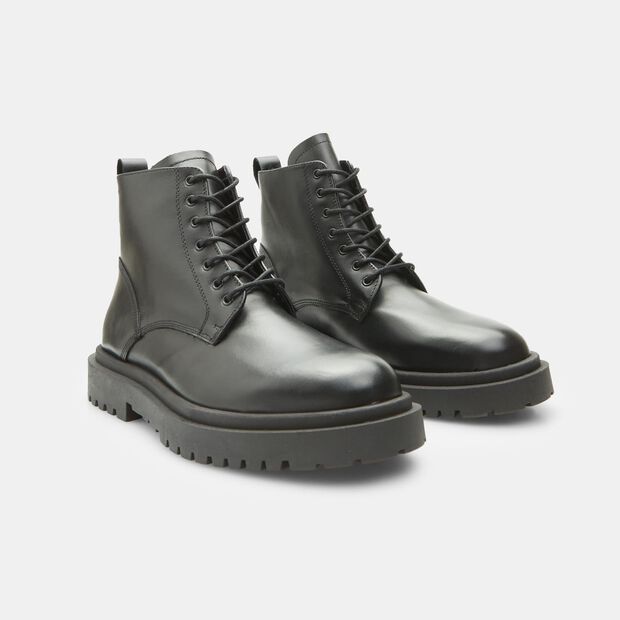 Botas militares de hombre en piel, Negro