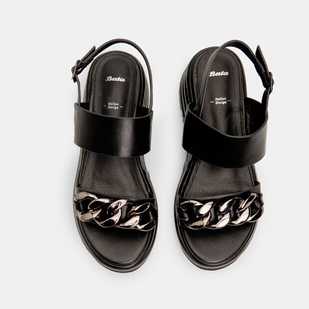 Sandalias de mujer de cuero con plataforma de 5 cm BATA, Negro