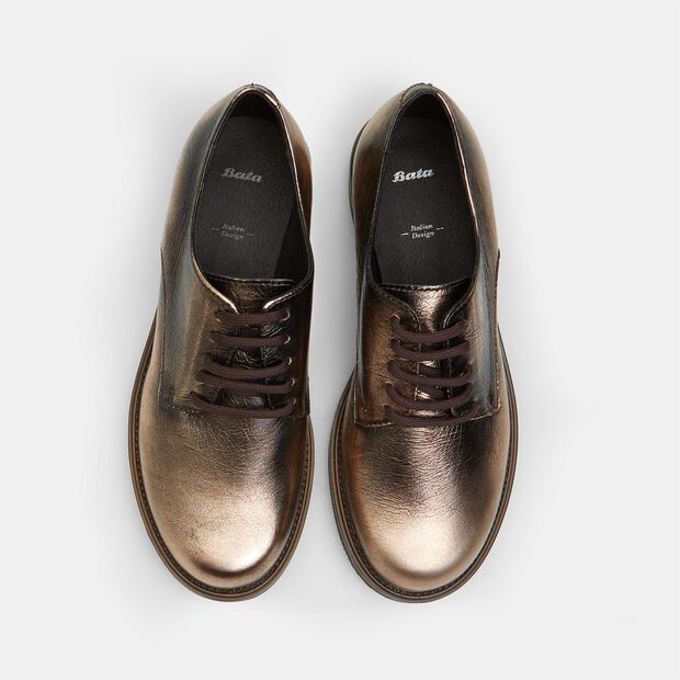 Zapatos con cordones de piel para mujer, Bronce