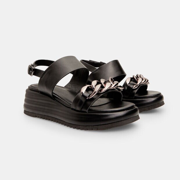 Sandalias de mujer de cuero con plataforma de 5 cm BATA, Negro