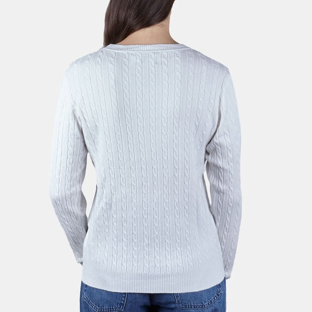 Camiseta de cuello redondo con trenzas para mujer, Neutral