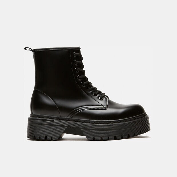 Botines de combate para mujer con suela de plataforma, Negro