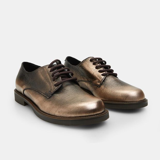Zapatos con cordones de piel para mujer, Bronce