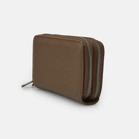 Cartera de mujer con cremallera alrededor, Marr&oacute;n