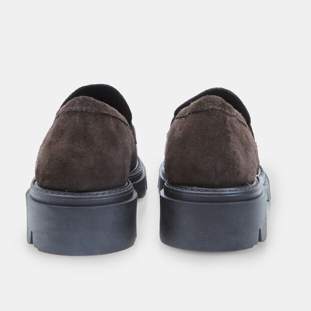 Mocasín de mujer en nobuk con suela track, Marrón