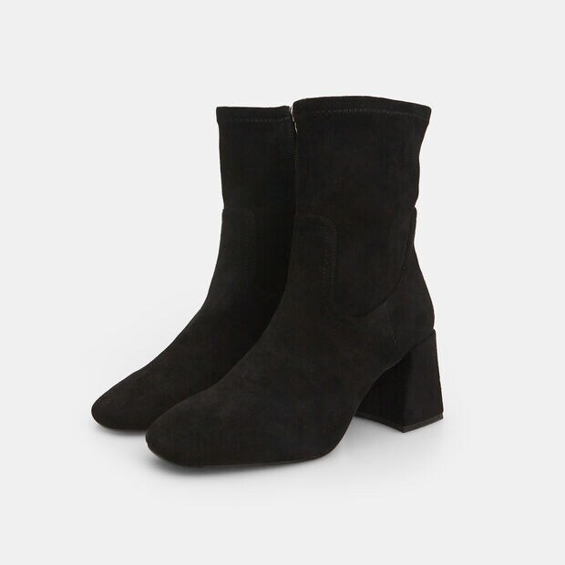 Botines de mujer en tejido con tac&oacute;n medio, Negro