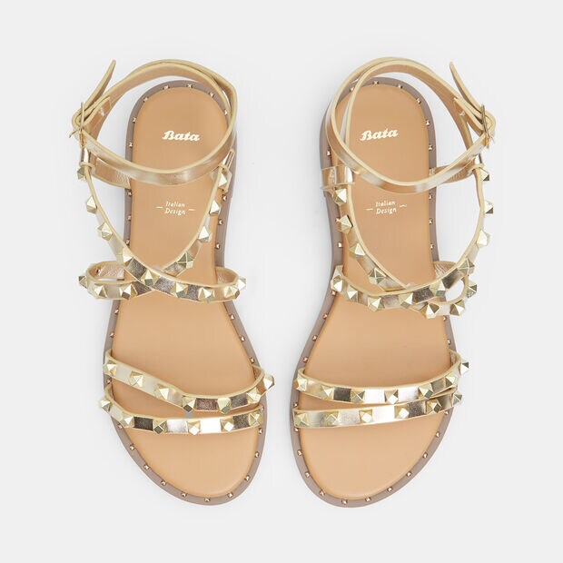Sandalias de mujer con tachuelas, Dorado