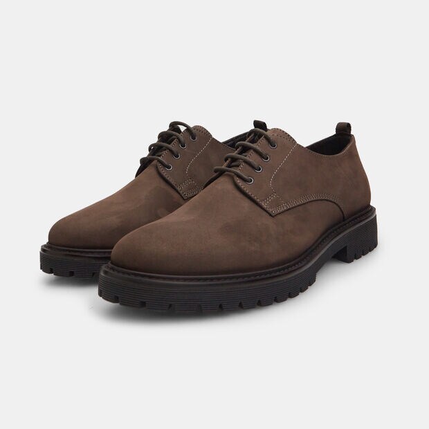 Zapato de cordones de hombre de piel nobuk, Marr&oacute;n