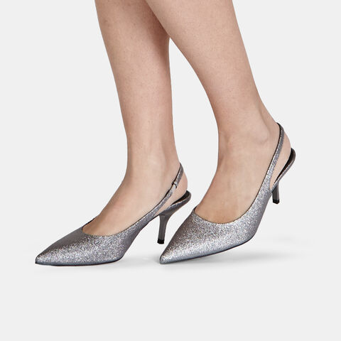 Decolleté slingback con tacón y punta Bata, Plateado